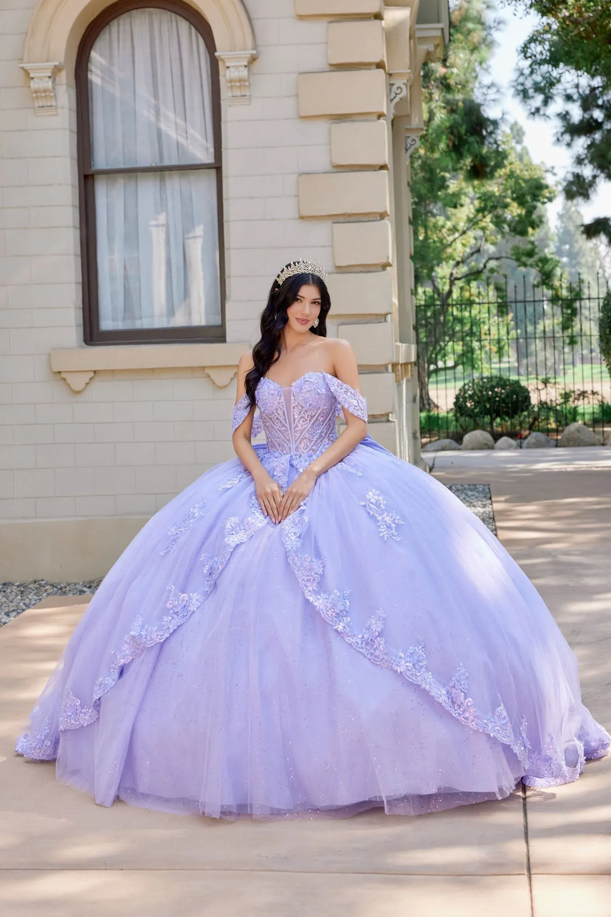 Juliet 1507J Applique Lace Off-Shoulder Glitter Tulle Quinceanera Dress sold by Alberto Nardoni