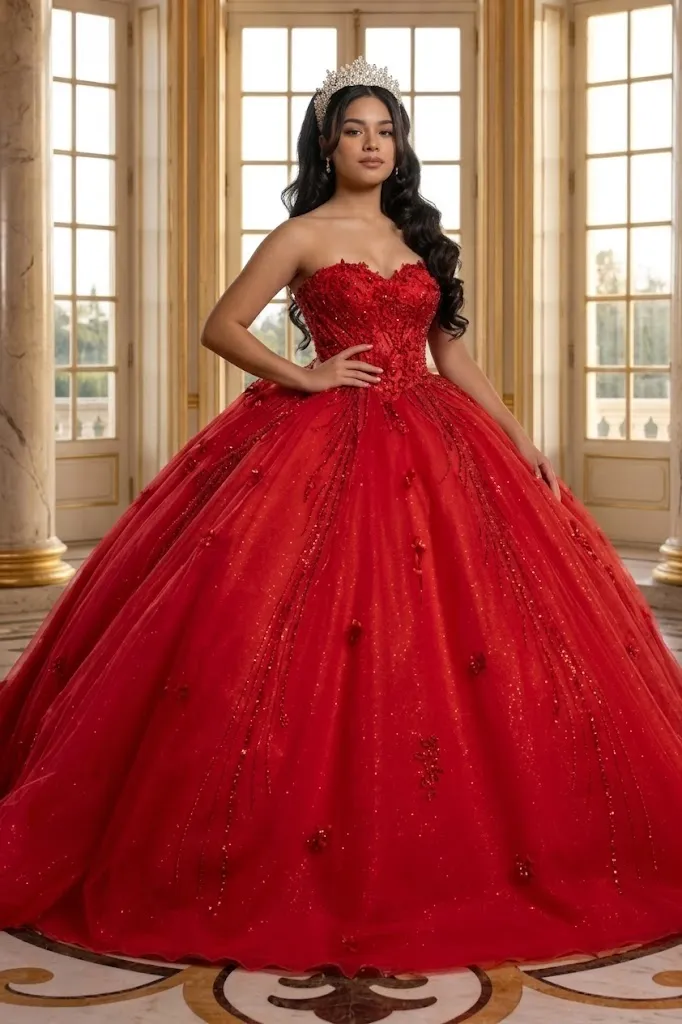 Beaded Corset Bodice & Glitter Tulle Skirt Strapless Sweetheart Birthday Dress By LK288 sold by Alberto Nardoni product image thumbnail 2