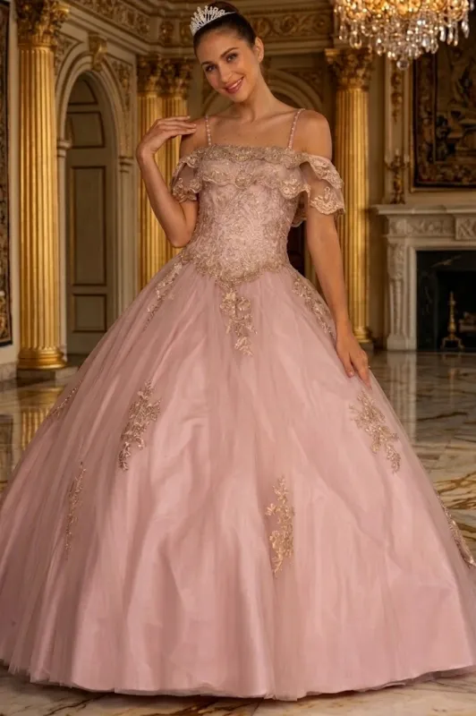 Off Shoulder Quinceañera Ball Gown Embroidered Lace-Up Back Floor Length by Elizabeth K GL2510 made by Alberto Nardoni