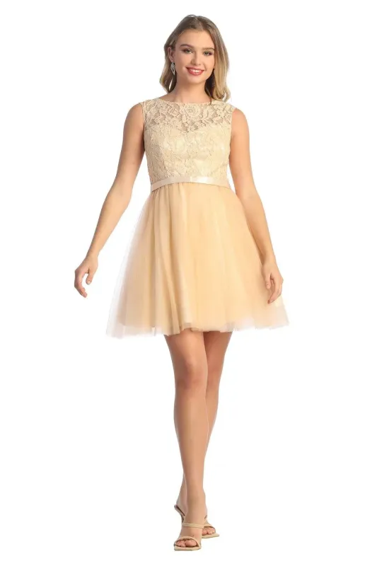 Cindy Collection 1432 Lace Bodice Tulle Mini Dress made by Alberto Nardoni