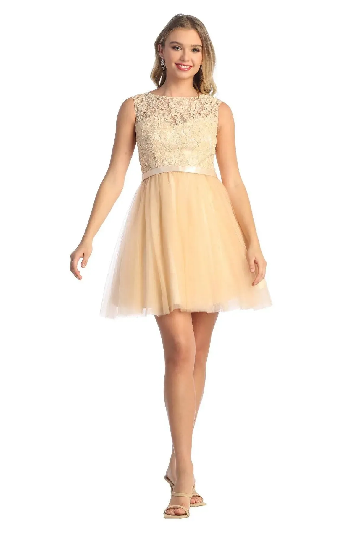 Cindy Collection 1432 Lace Bodice Tulle Mini Dress sold by Alberto Nardoni