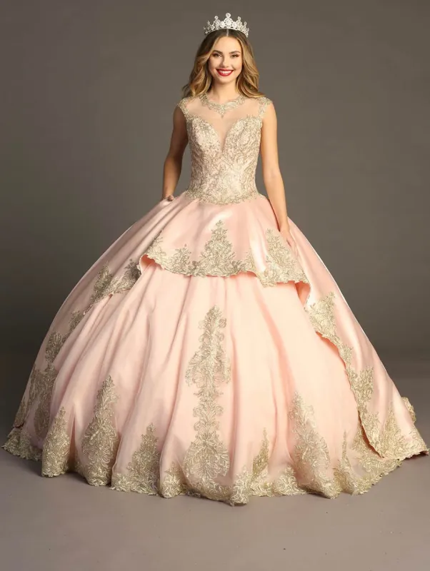 Chicas HF3003 Elegant Gold BallDress Illusion Floor-Length Beaded Fabric Dress made by Alberto Nardoni