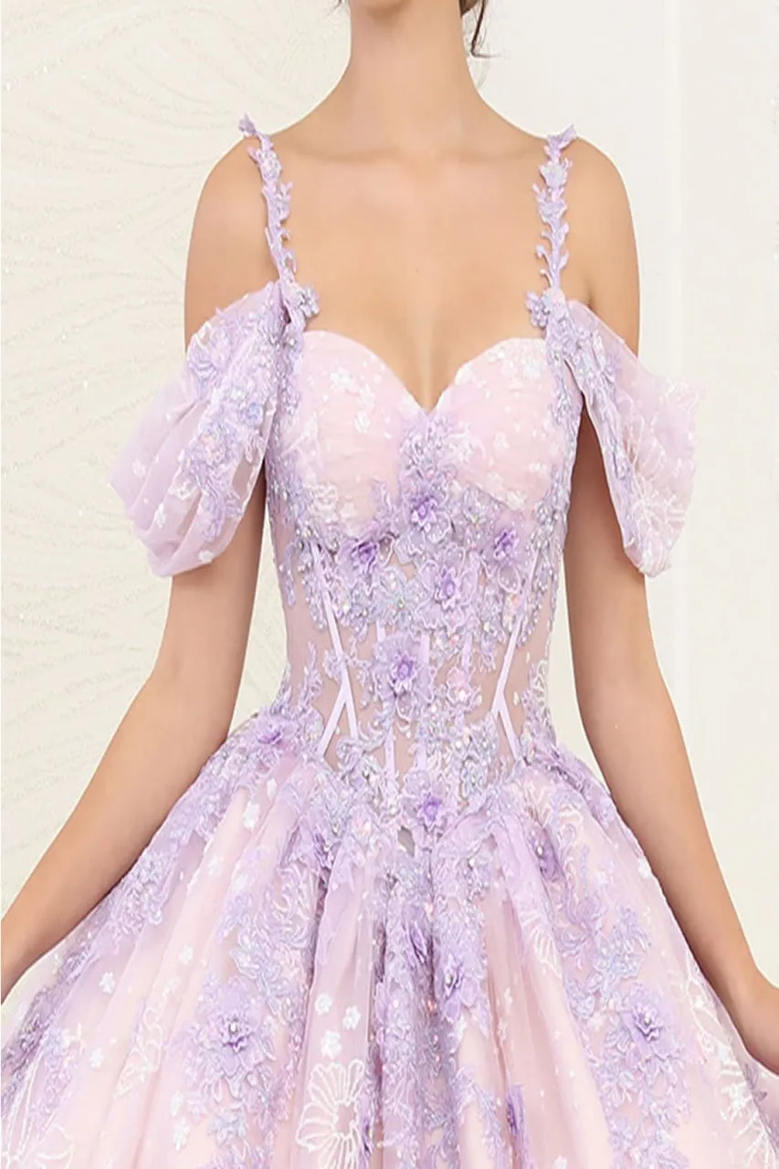 LK257 Sheer Corset Bodice Lilac/Blush Embellished Quince Gown sold by Alberto Nardoni product image thumbnail 3