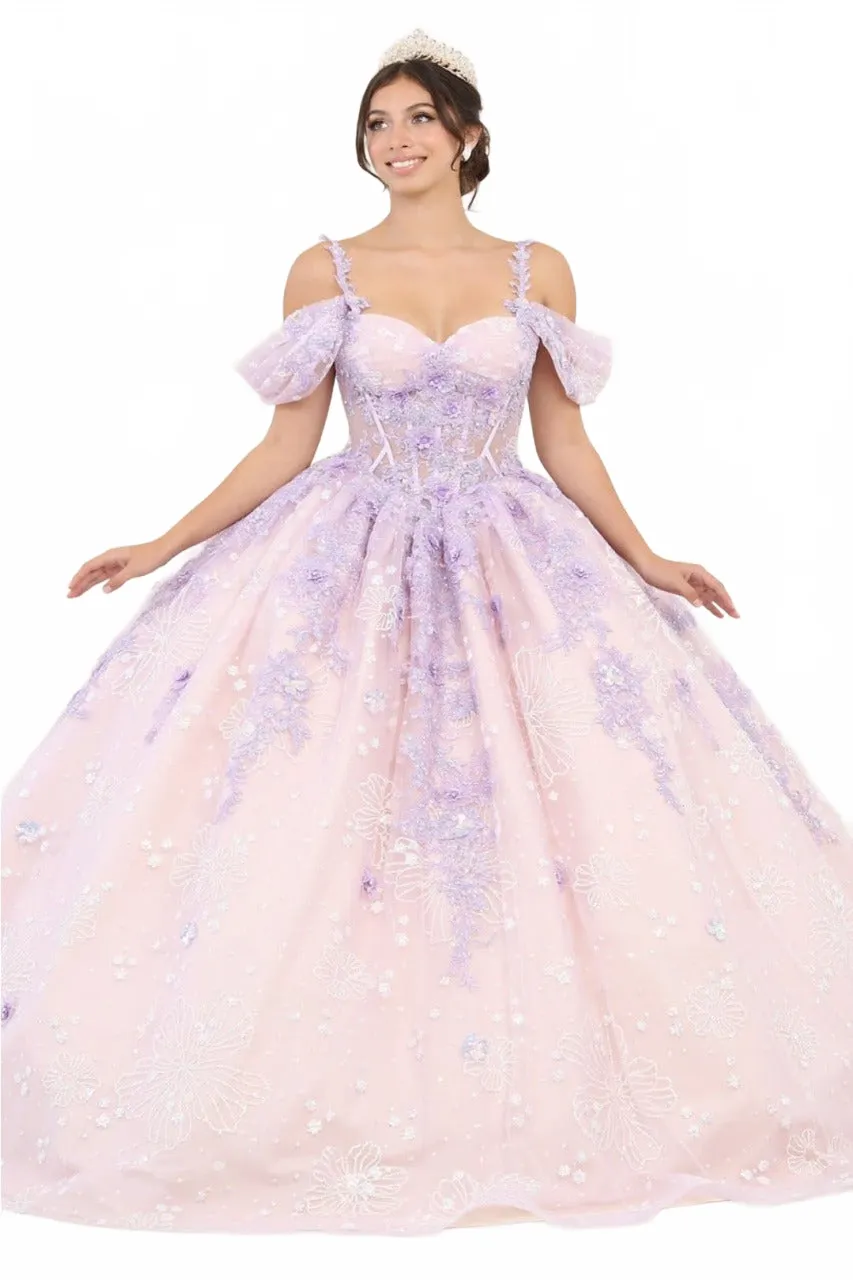 LK257 Sheer Corset Bodice Lilac/Blush Embellished Quince Gown sold by Alberto Nardoni product image thumbnail 4
