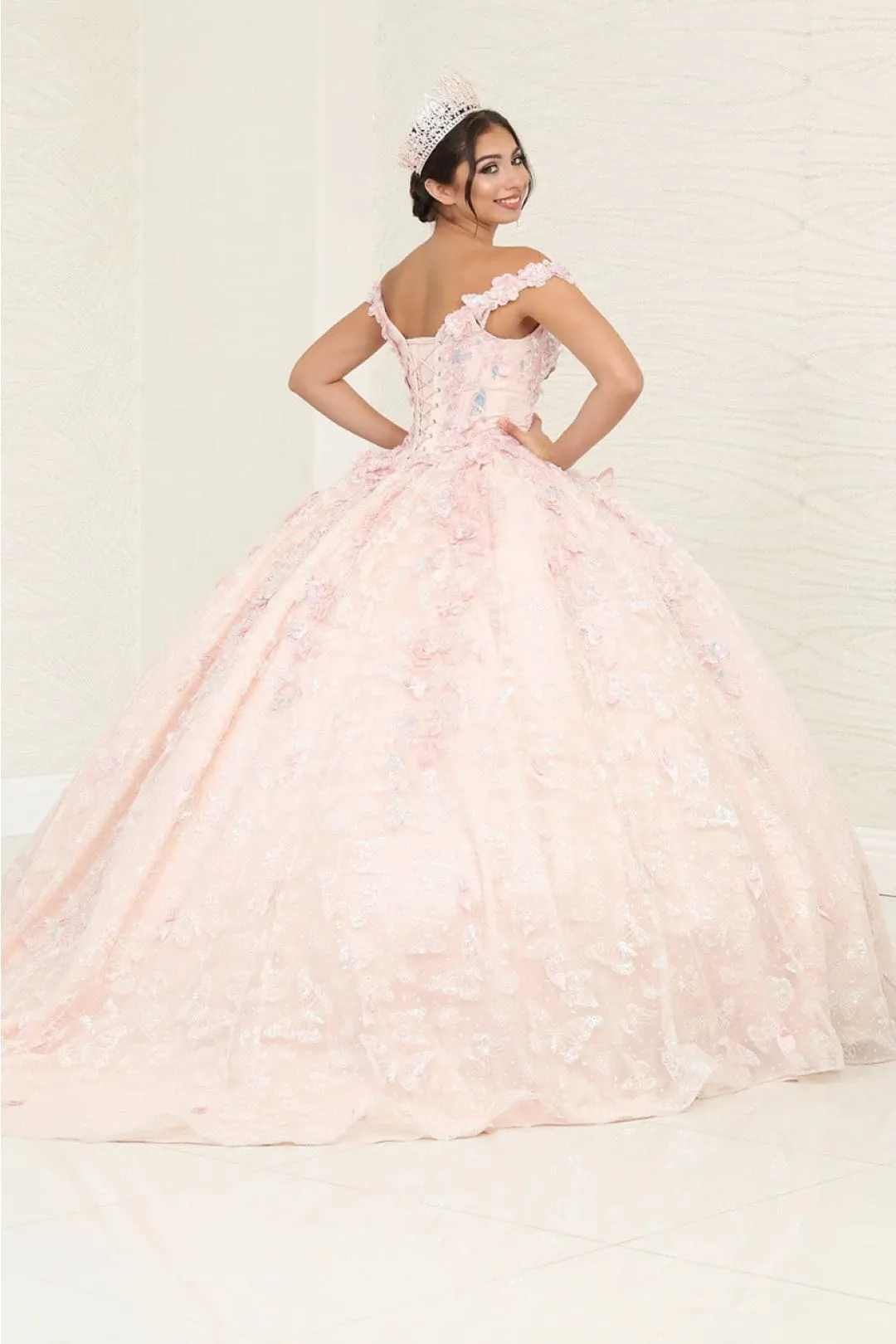 LK259 Off-Shoulder Glitter Corset Blush Masquerade Ball Gown sold by Alberto Nardoni product image thumbnail 2