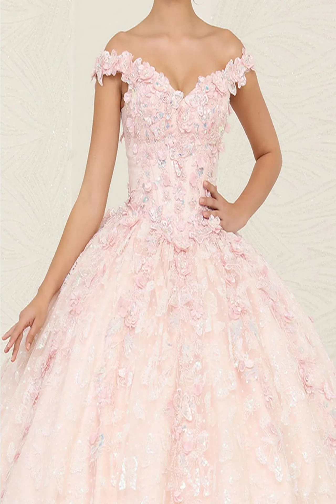 LK259 Off-Shoulder Glitter Corset Blush Masquerade Ball Gown sold by Alberto Nardoni product image thumbnail 3
