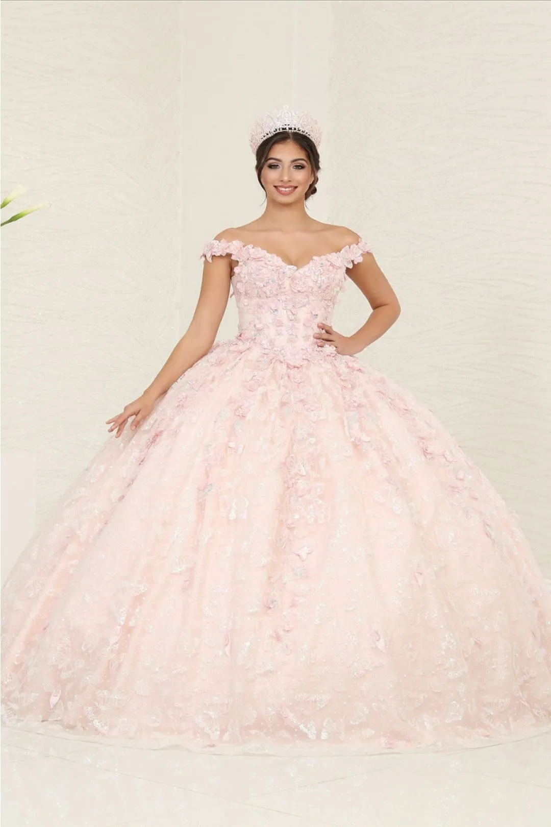 LK259 Off-Shoulder Glitter Corset Blush Masquerade Ball Gown sold by Alberto Nardoni