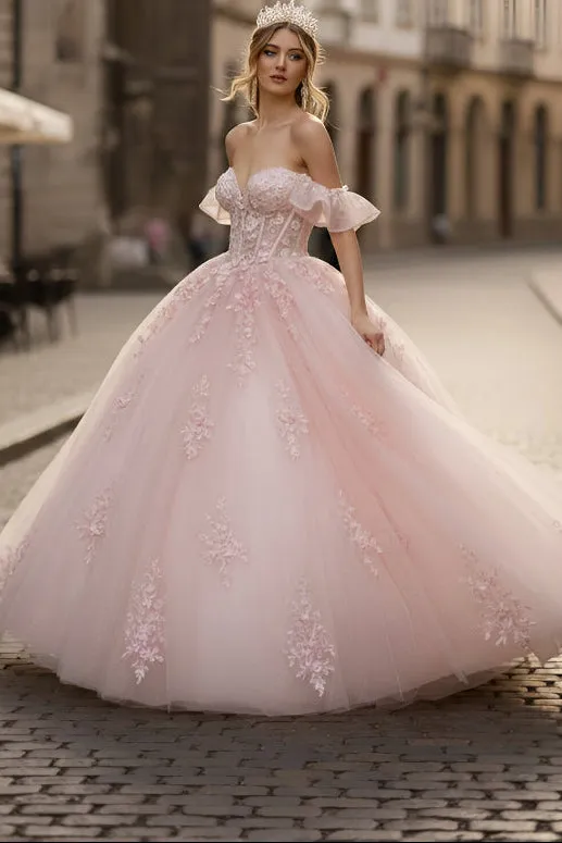 Ruffled Off Shoulder Corset Ball Gown by GLS Gloria GL3475 sold by Alberto Nardoni product image thumbnail 3