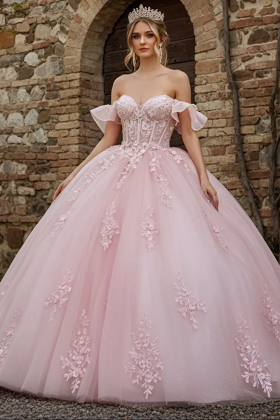 Ruffled Off Shoulder Corset Ball Gown by GLS Gloria GL3475 sold by Alberto Nardoni product image thumbnail 5