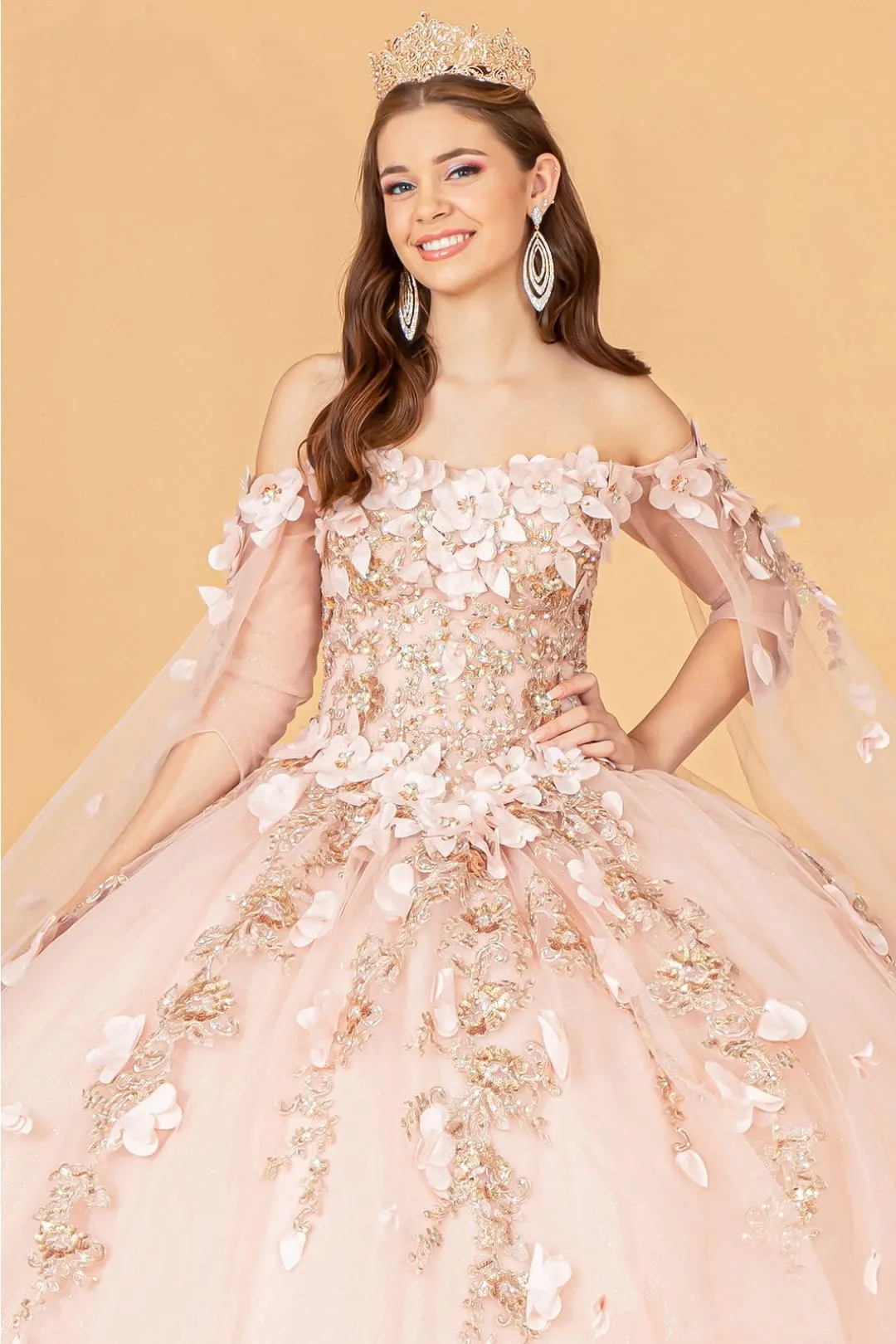 3D Floral Cape Sleeve Ball Gown by Elizabeth KGL3075 sold by Alberto Nardoni product image thumbnail 4