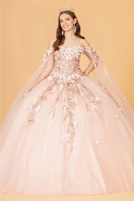 3D Floral Cape Sleeve Ball Gown by Elizabeth KGL3075 made by Alberto Nardoni