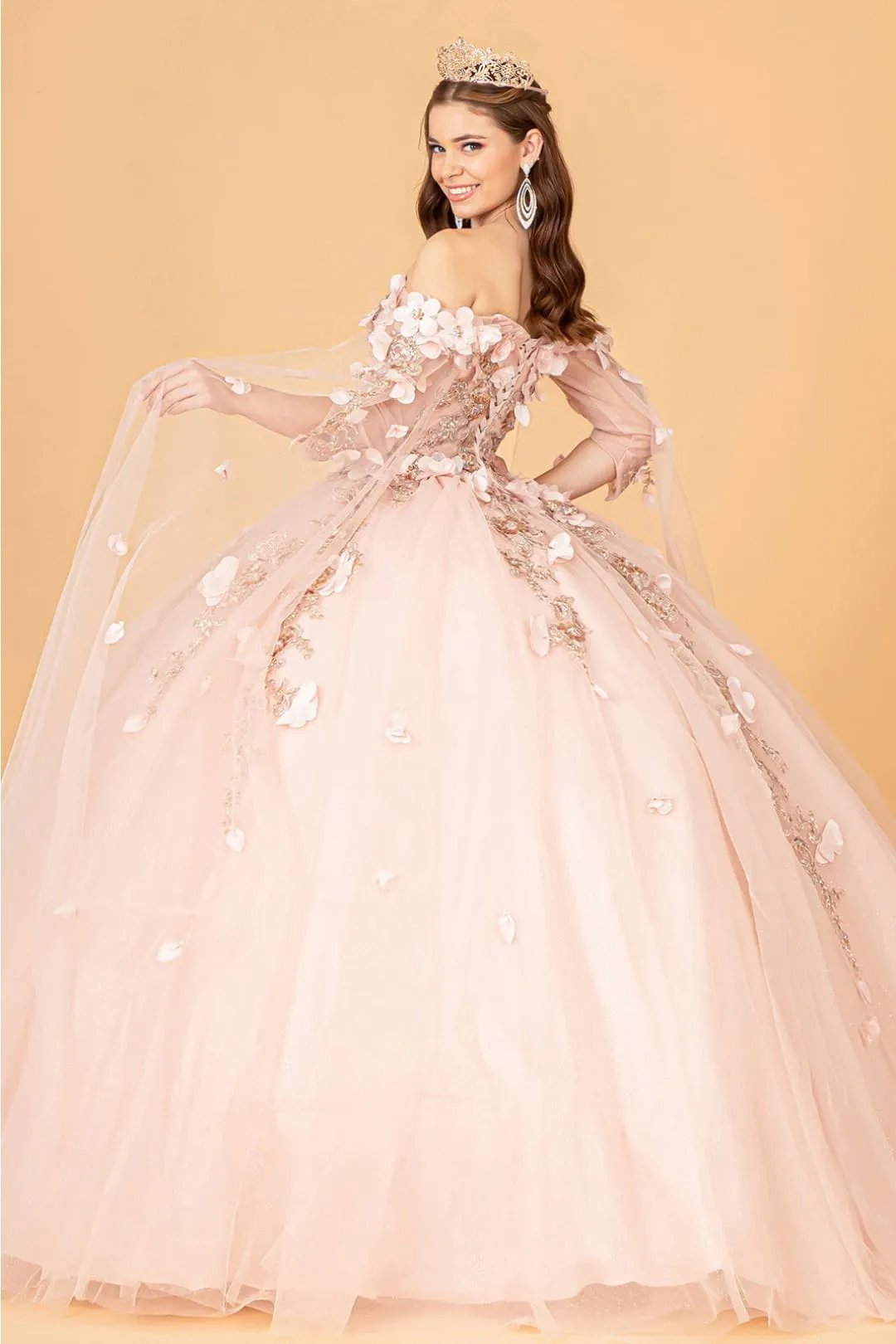 3D Floral Cape Sleeve Ball Gown by Elizabeth KGL3075 sold by Alberto Nardoni product image thumbnail 2