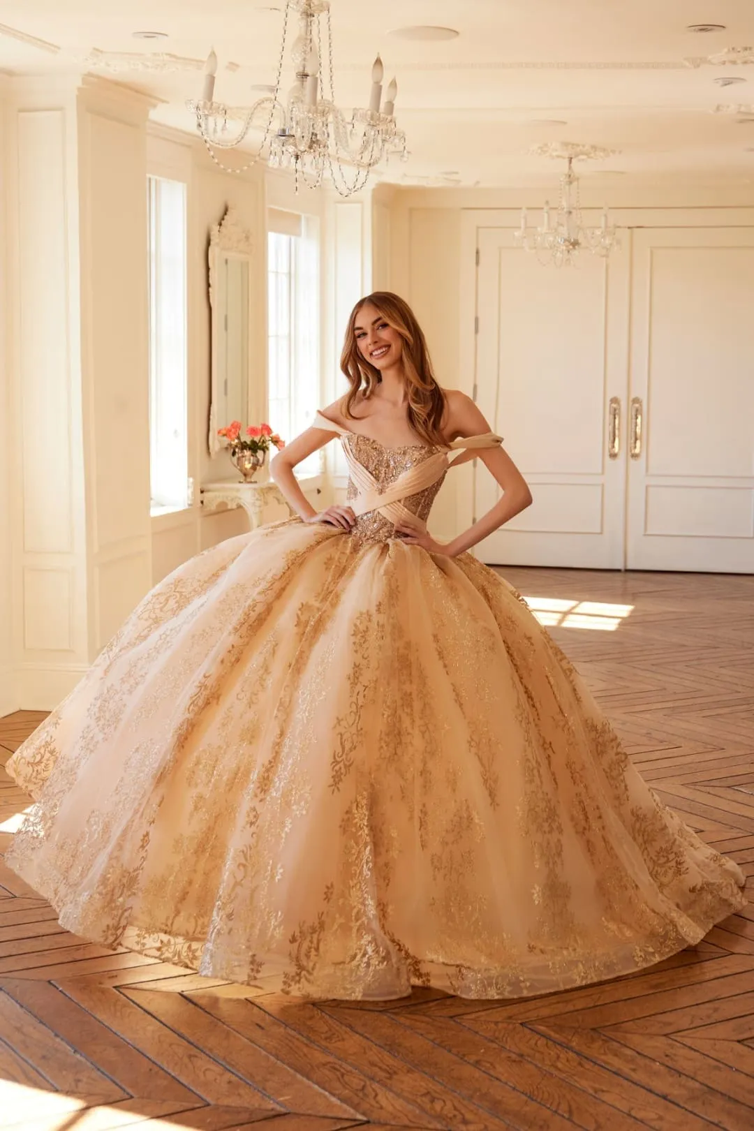 Glitter Print Off Shoulder Ball Gown by Juliet JT1488H sold by Alberto Nardoni product image thumbnail 5