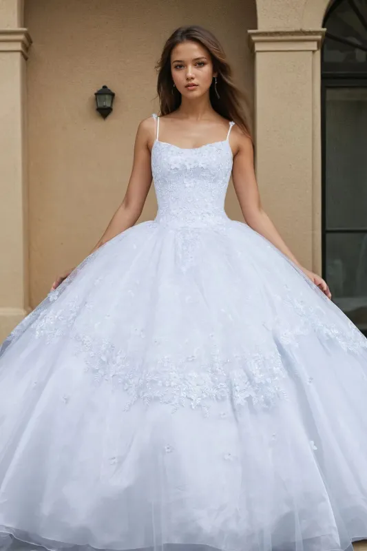 Juliet 1496HW Applique Lace-Up Tulle Wedding Ball Dress with A-Line Silhouette made by Alberto Nardoni