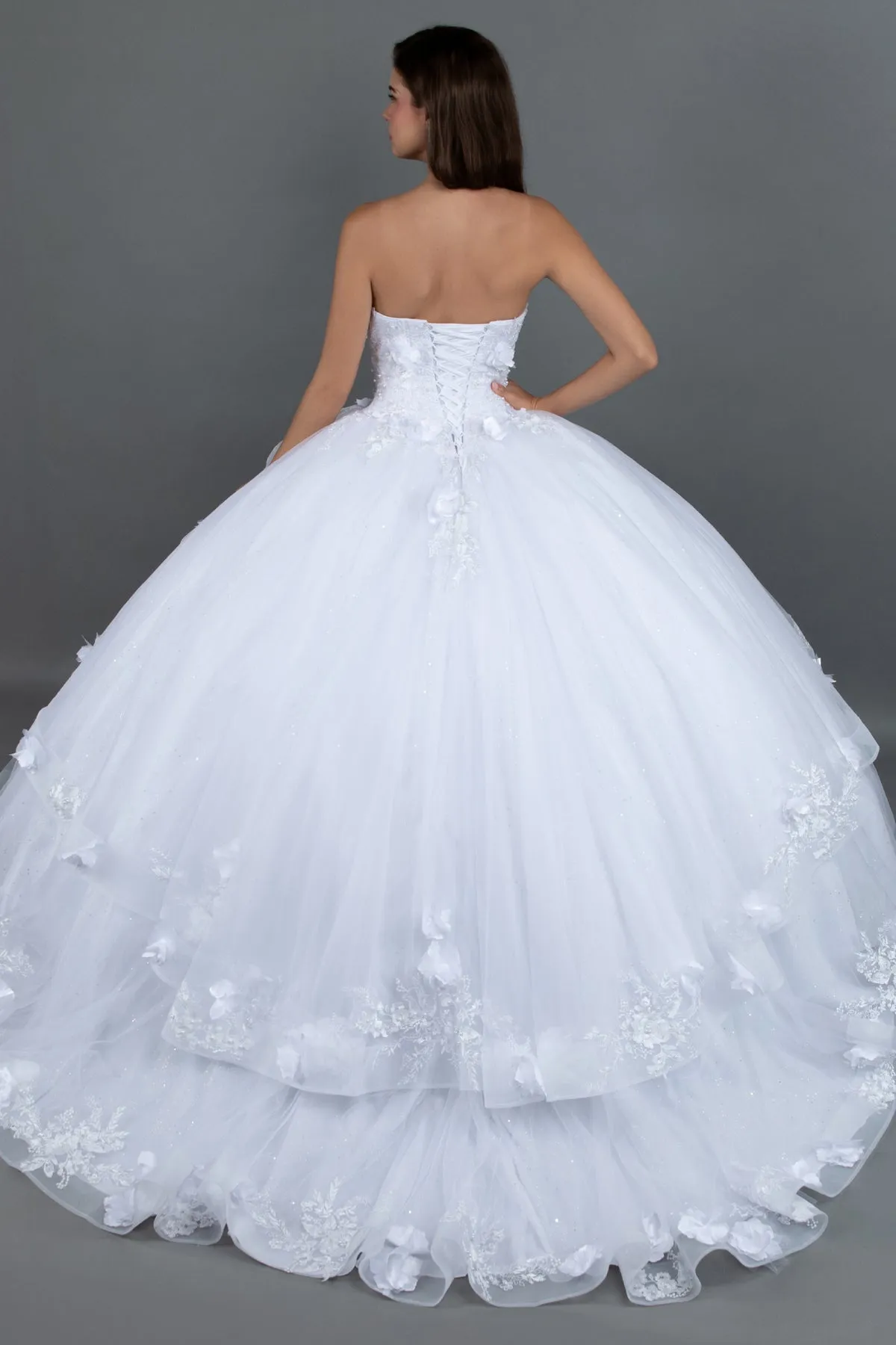 Juliet 1495HW 3D Floral Appliqué Glitter Tulle Strapless Wedding Ball Gown sold by Alberto Nardoni product image thumbnail 2
