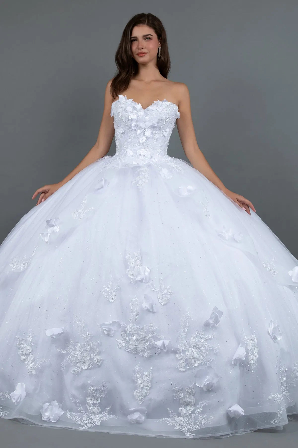Juliet 1495HW 3D Floral Appliqué Glitter Tulle Strapless Wedding Ball Gown sold by Alberto Nardoni product image thumbnail 3