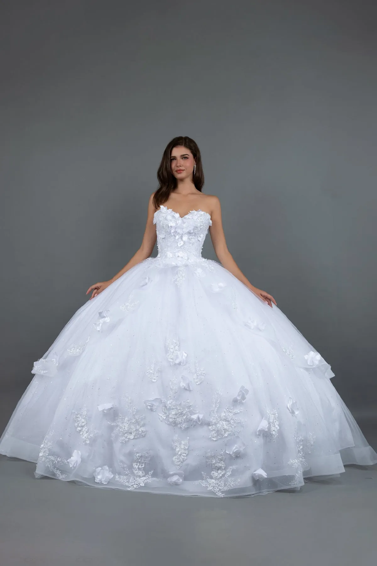 Juliet 1495HW 3D Floral Appliqué Glitter Tulle Strapless Wedding Ball Gown sold by Alberto Nardoni product image thumbnail 4