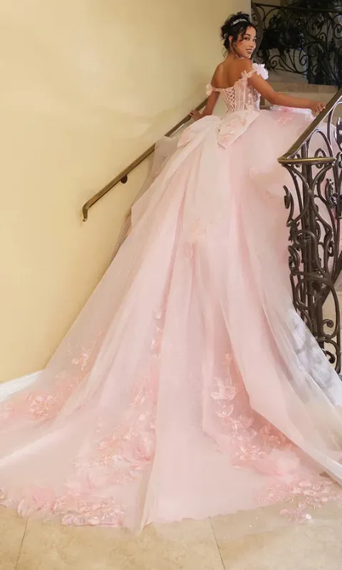 LK270 Off-Shoulder Floral Applique Ball Gown Quinceañera Dress-New Collection made by Alberto Nardoni