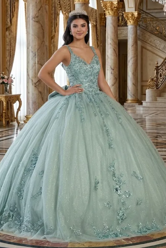 Quinceanera Dress Ball Gown in Mesh Glitter Bow Train by LK174 made by Alberto Nardoni