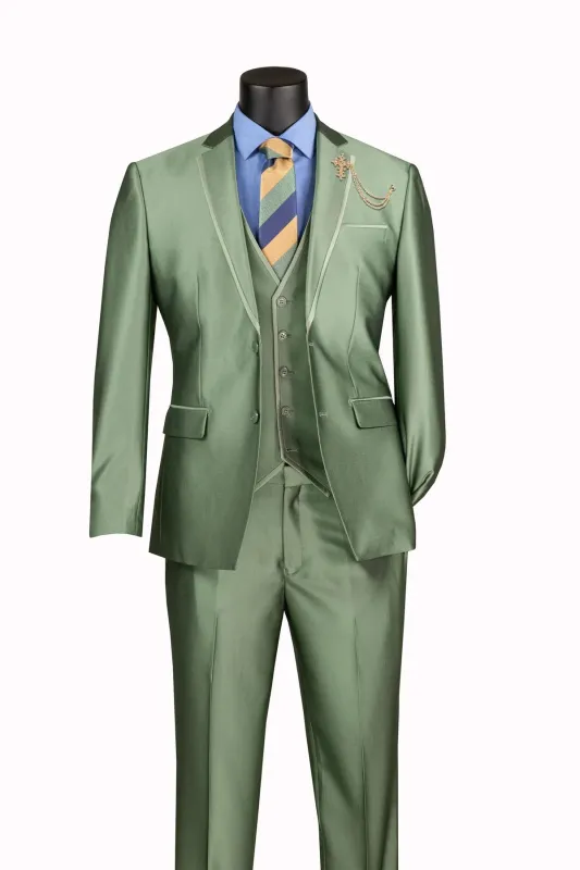 Men's Sage Solid Three Piece Suit made by Alberto Nardoni