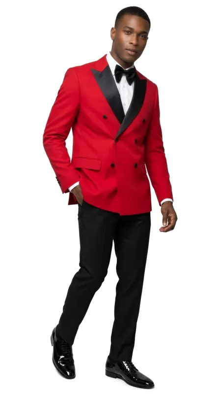 Red Textured Modern Fit Double Breasted Tuxedo made by Alberto Nardoni