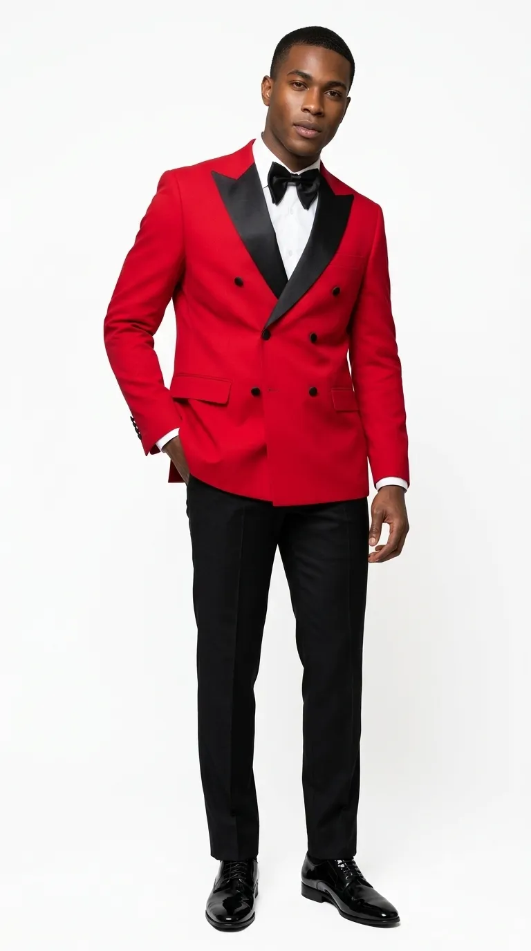 Red Textured Modern Fit Double Breasted Tuxedo sold by Alberto Nardoni product image thumbnail 2