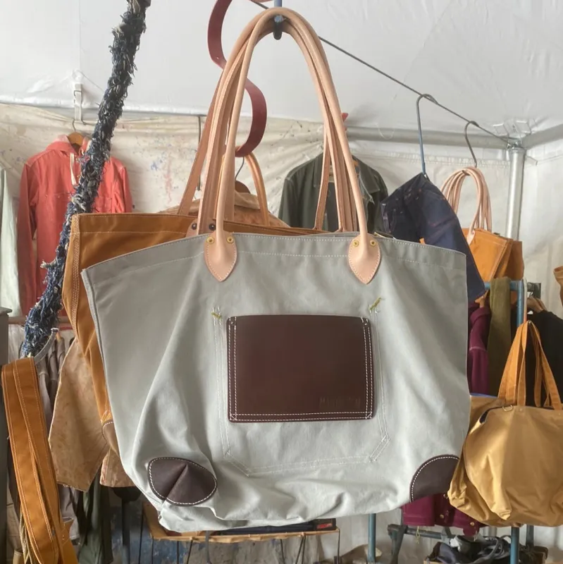 Unlined leather handle tote made by HARDENCO