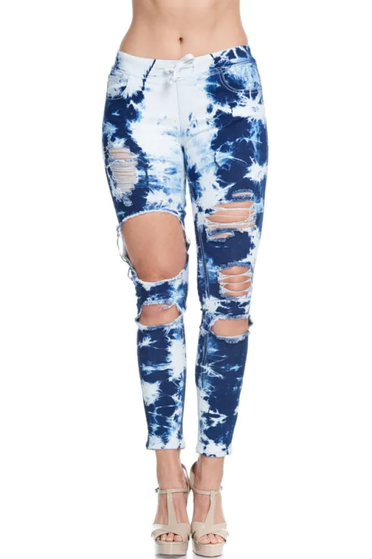 Women's Bleached Destroyed Skinny Denim Joggers sold by G-Style USA