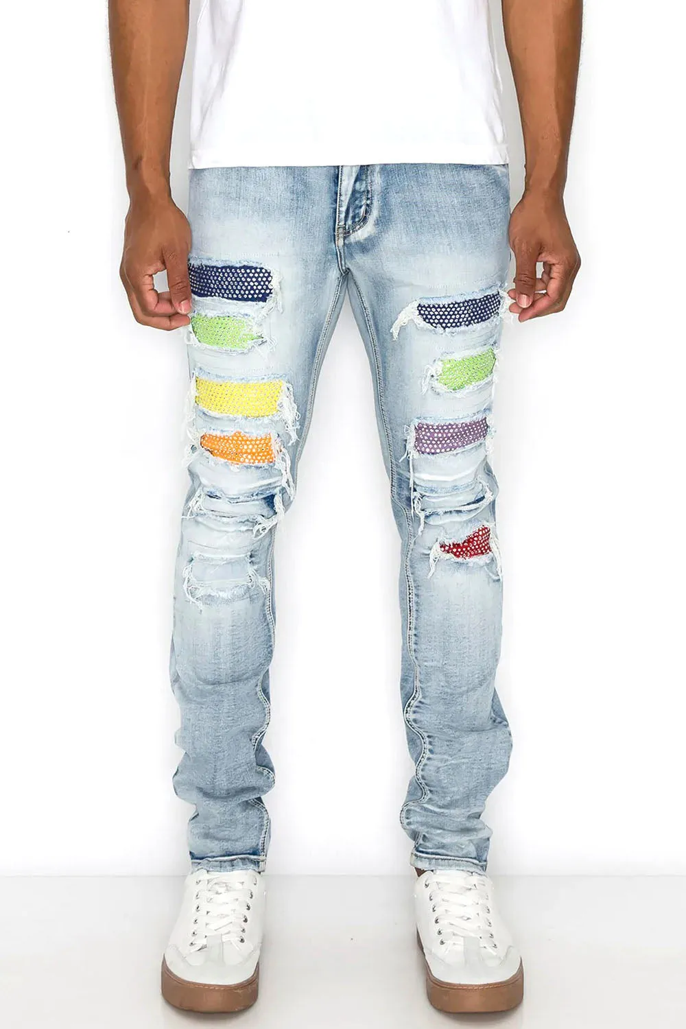 Multi Color Diamond Denim Jeans sold by G-Style USA
