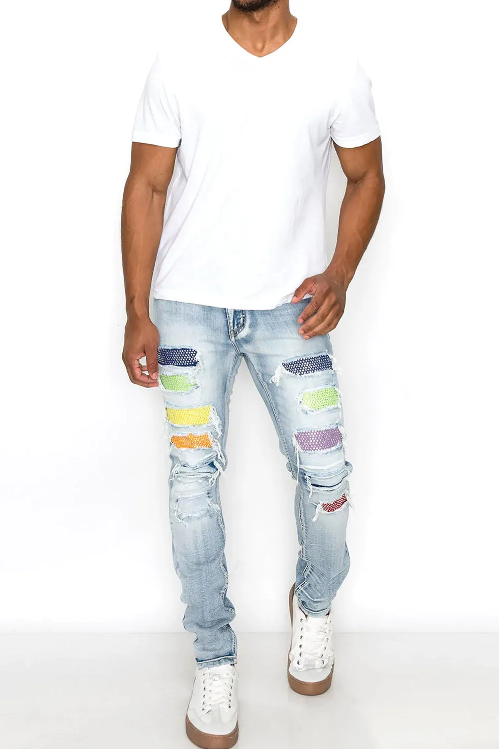 Multi Color Diamond Denim Jeans sold by G-Style USA product image thumbnail 4