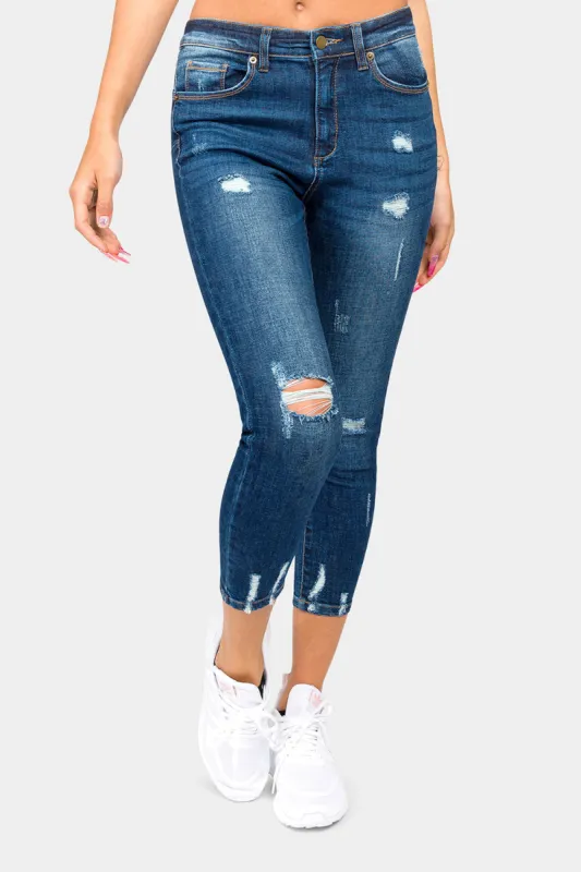 G-Style USA Women's Destructed Denim Jogger Pants - Casual Ripped Jeans With Elastic Waist, 80% Cotton 20% Polyester