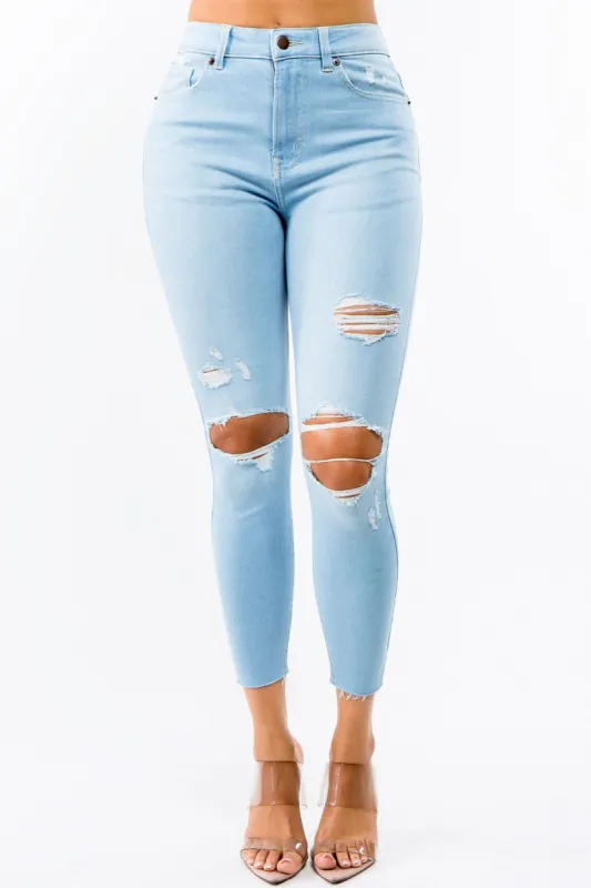 Women's Essential High Rise Distressed Skinny Jeans sold by G-Style USA