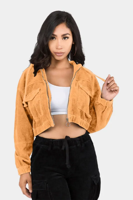 Corduroy Cropped Hoodie Jacket sold by G-Style USA