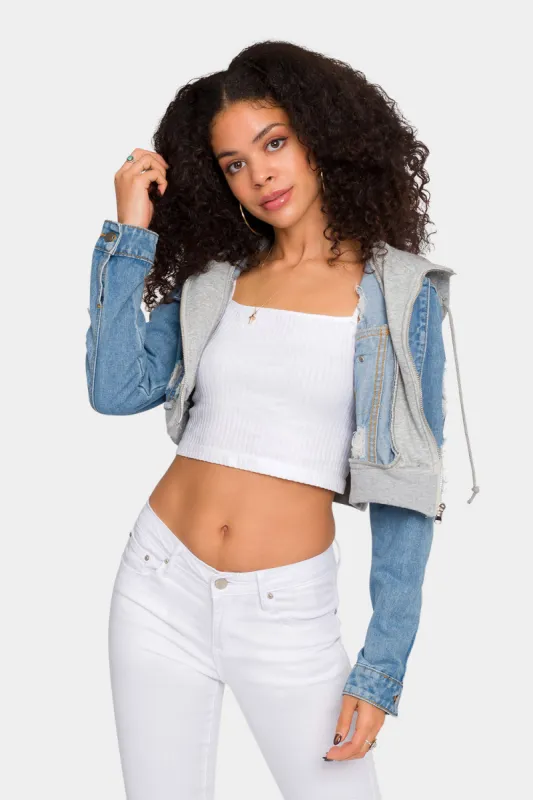 Distressed Layered Hoodie Denim Jacket sold by G-Style USA