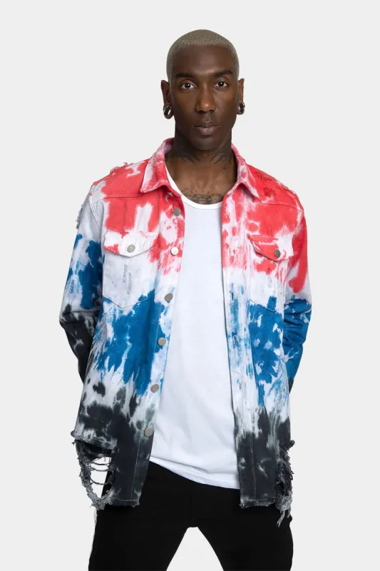 Ripped Tie Dye Denim Jacket sold by G-Style USA
