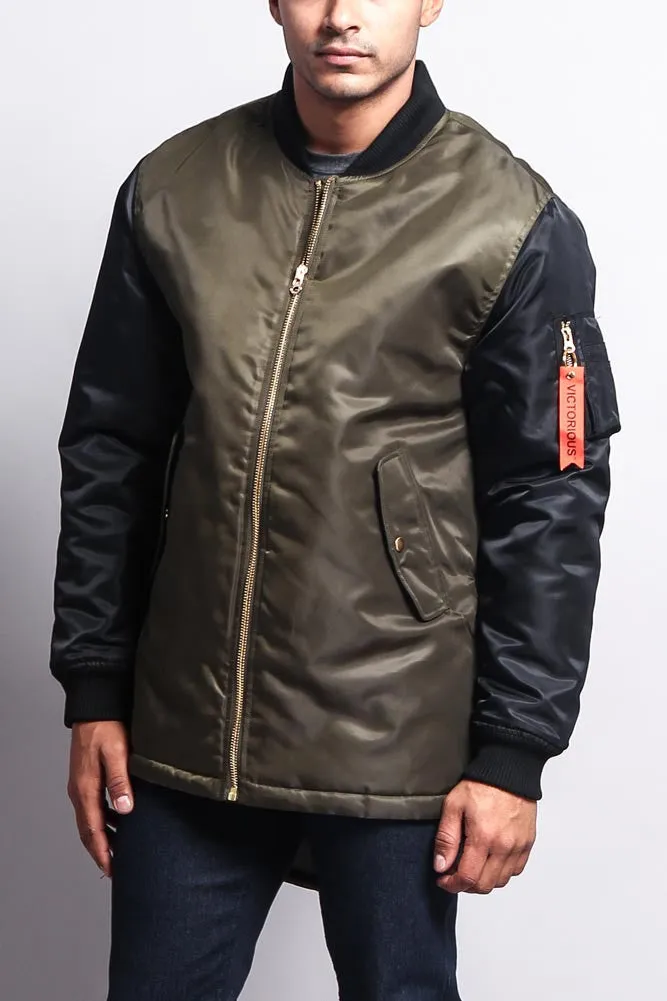 Contrast Sleeve Long Length MA-1 Bomber Jacket sold by G-Style USA