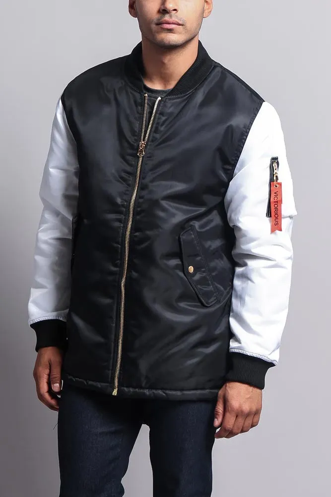 Contrast Sleeve Long Length MA-1 Bomber Jacket sold by G-Style USA product image thumbnail 2