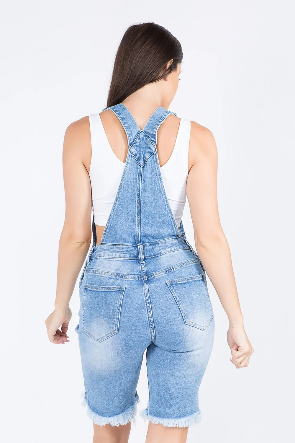 Women's Destroyed Denim Shorts Overalls sold by G-Style USA product image thumbnail 3