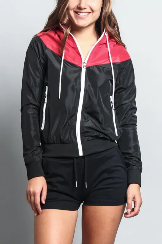 Women's Color Block Hooded Windbreaker Jacket sold by G-Style USA