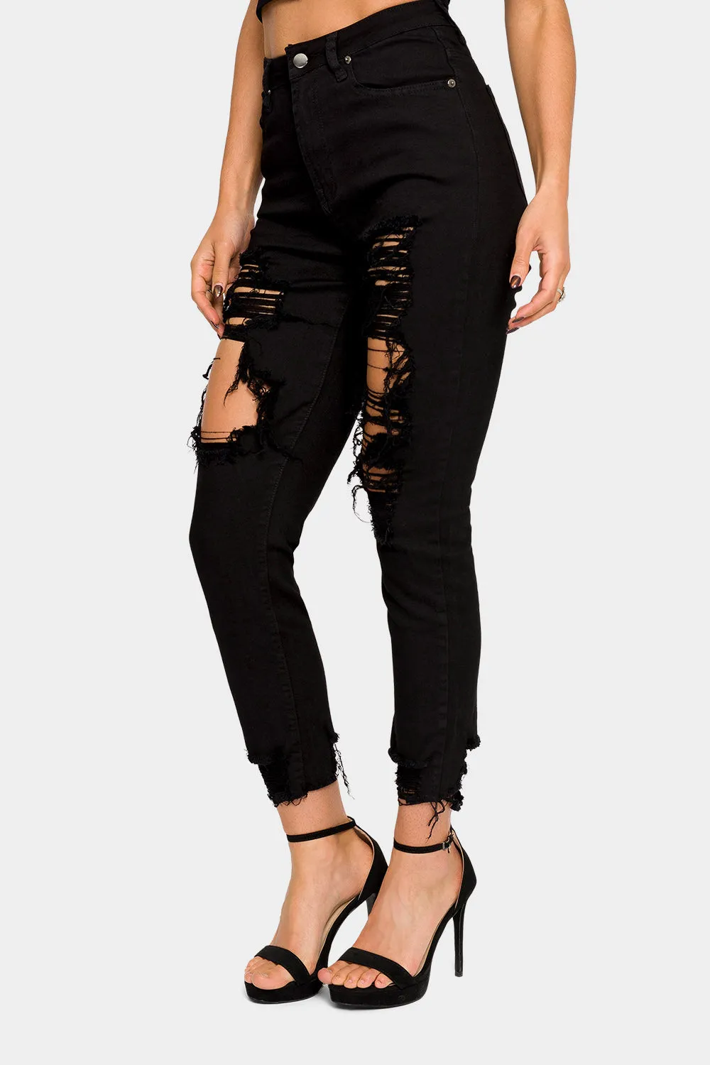 Destroyed High Rise Skinny Jeans sold by G-Style USA product image thumbnail 3