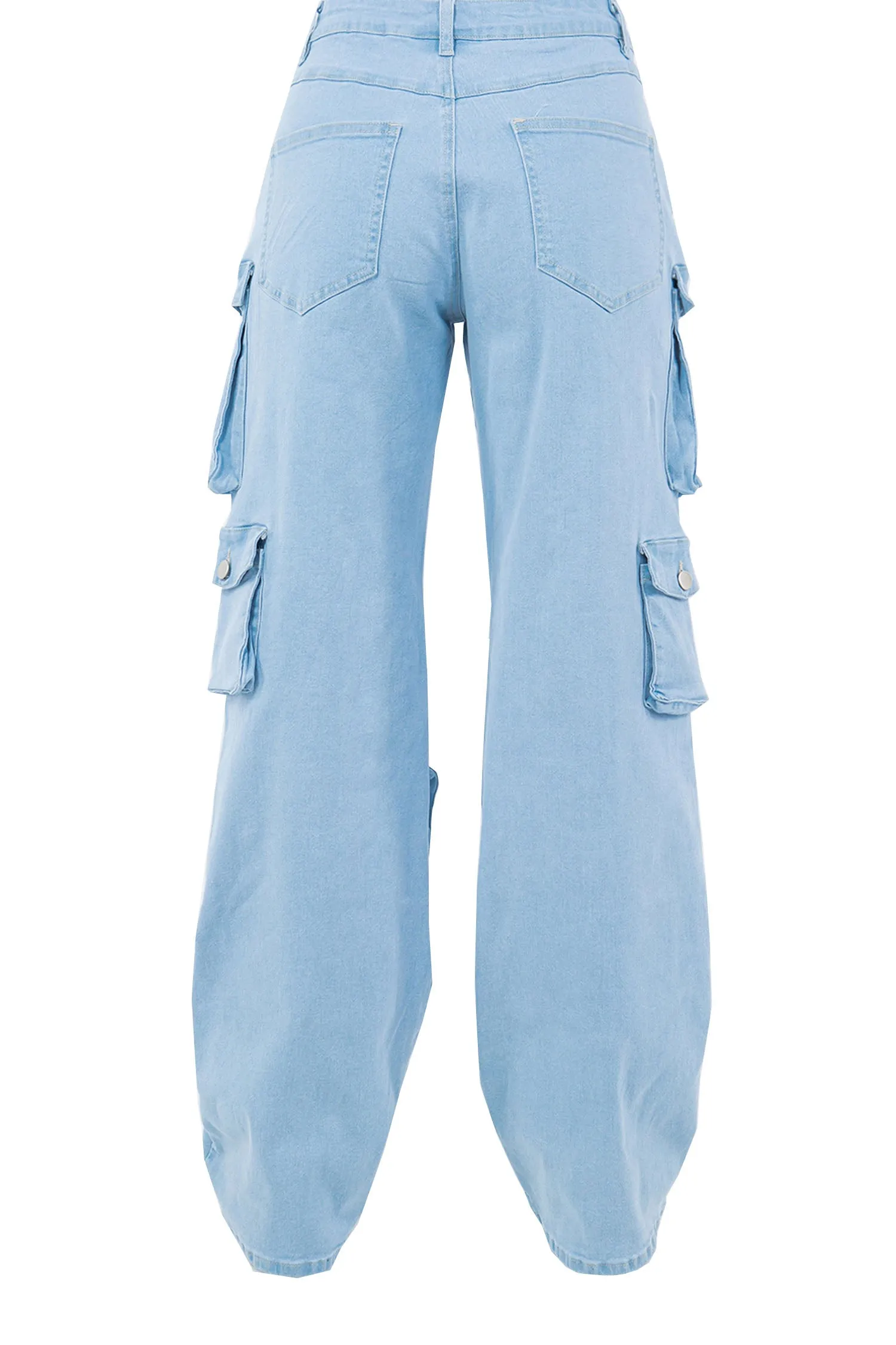 Women's High Rise Multi Cargo Pocket Loose Fit Denim Jeans sold by G-Style USA product image thumbnail 3