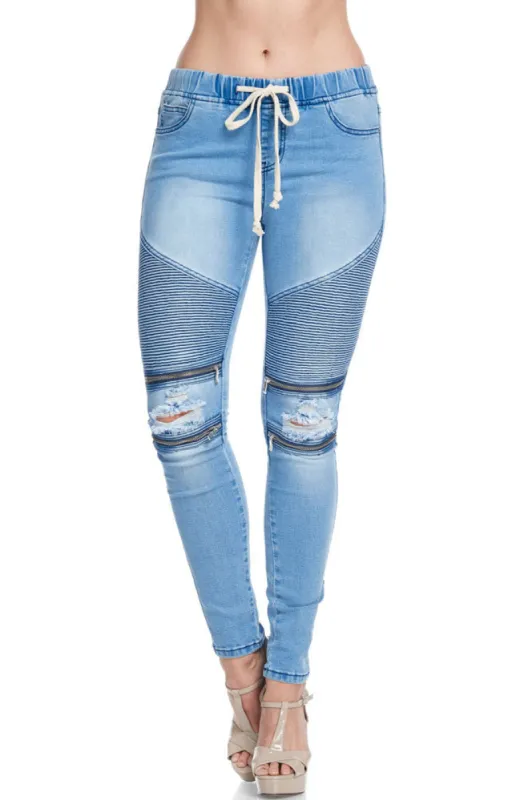 Women's Premium Moto Ripped Skinny Denim Joggers sold by G-Style USA