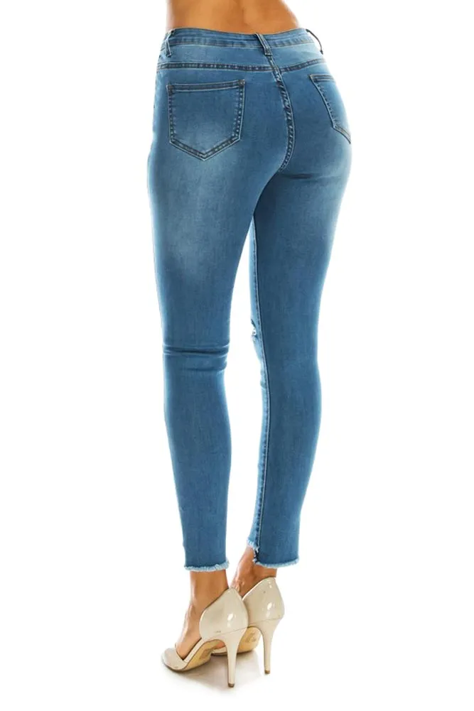 Women's High Rise Destroyed Knee and Hi-Low Frayed Hem Jeans sold by G-Style USA product image thumbnail 4