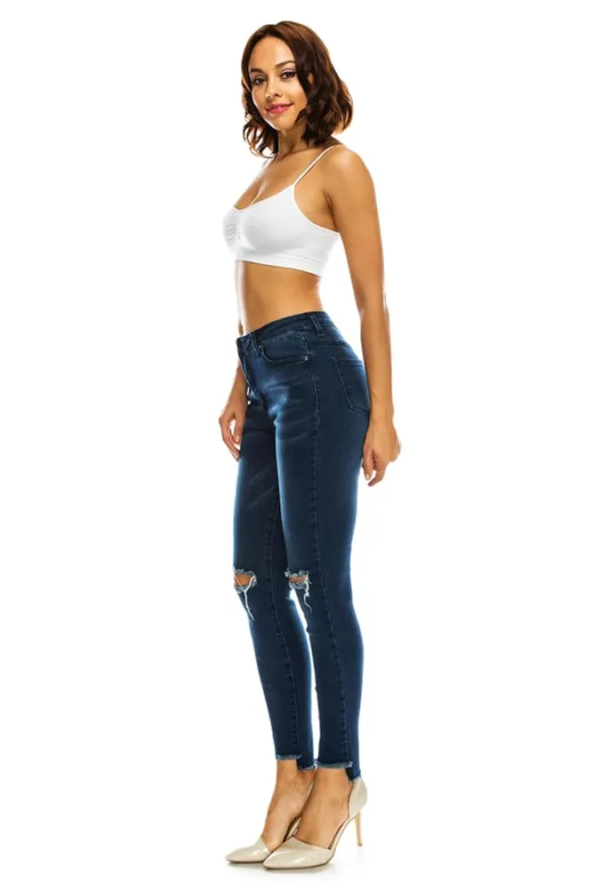 Women's High Rise Destroyed Knee and Hi-Low Frayed Hem Jeans sold by G-Style USA product image thumbnail 5