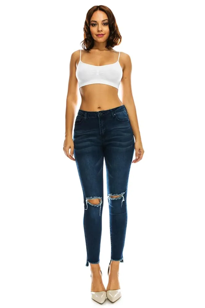 Women's High Rise Destroyed Knee and Hi-Low Frayed Hem Jeans sold by G-Style USA product image thumbnail 2