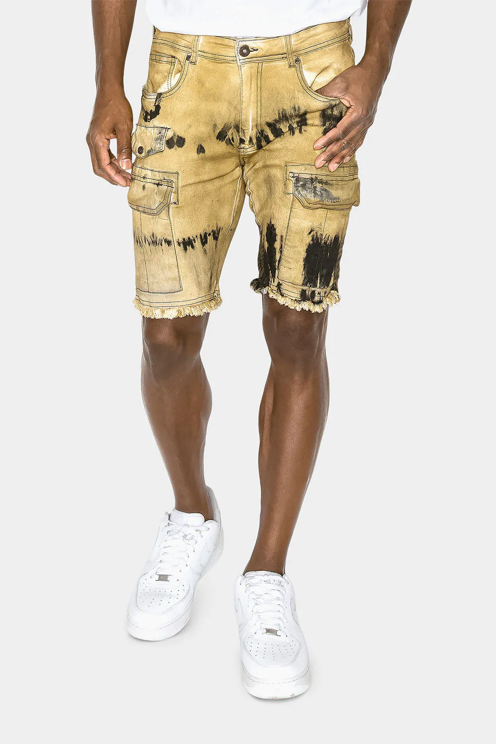 Slim Fit Dyed Cargo Denim Shorts sold by G-Style USA