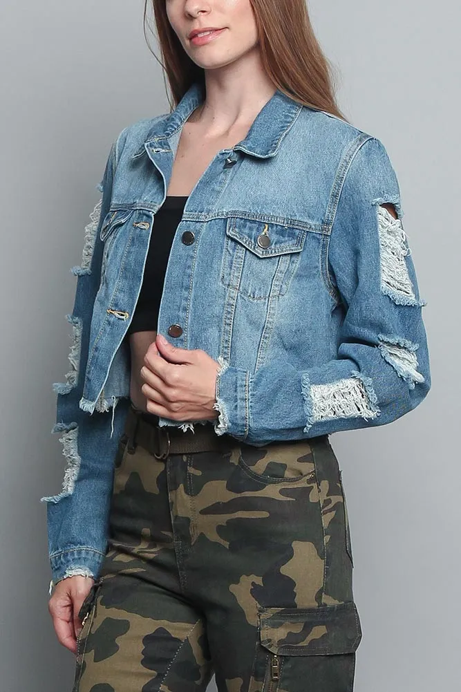 Cropped Distressed Denim Jacket sold by G-Style USA product image thumbnail 4