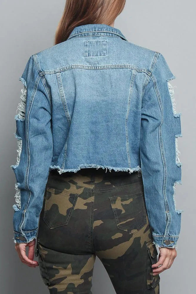 Cropped Distressed Denim Jacket sold by G-Style USA product image thumbnail 3