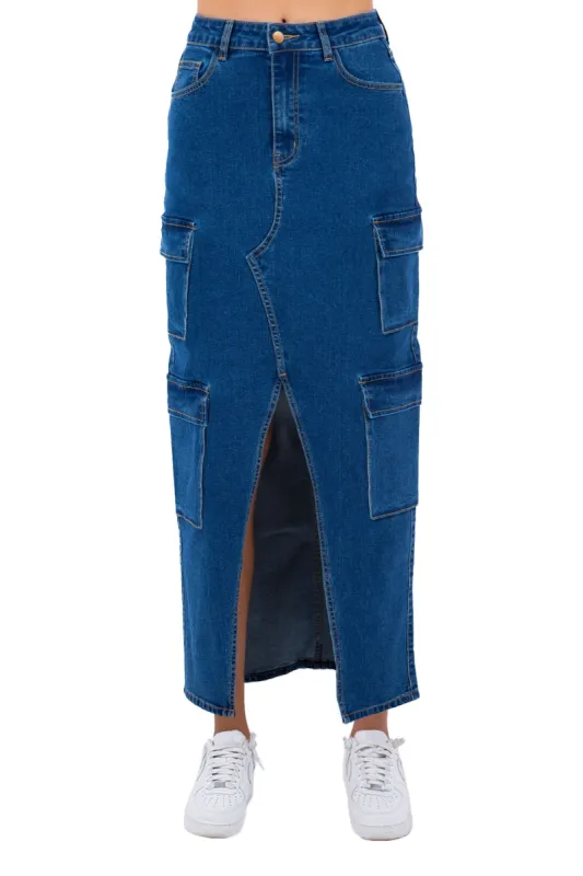 Women's High Waist Denim Cargo Skirt sold by G-Style USA