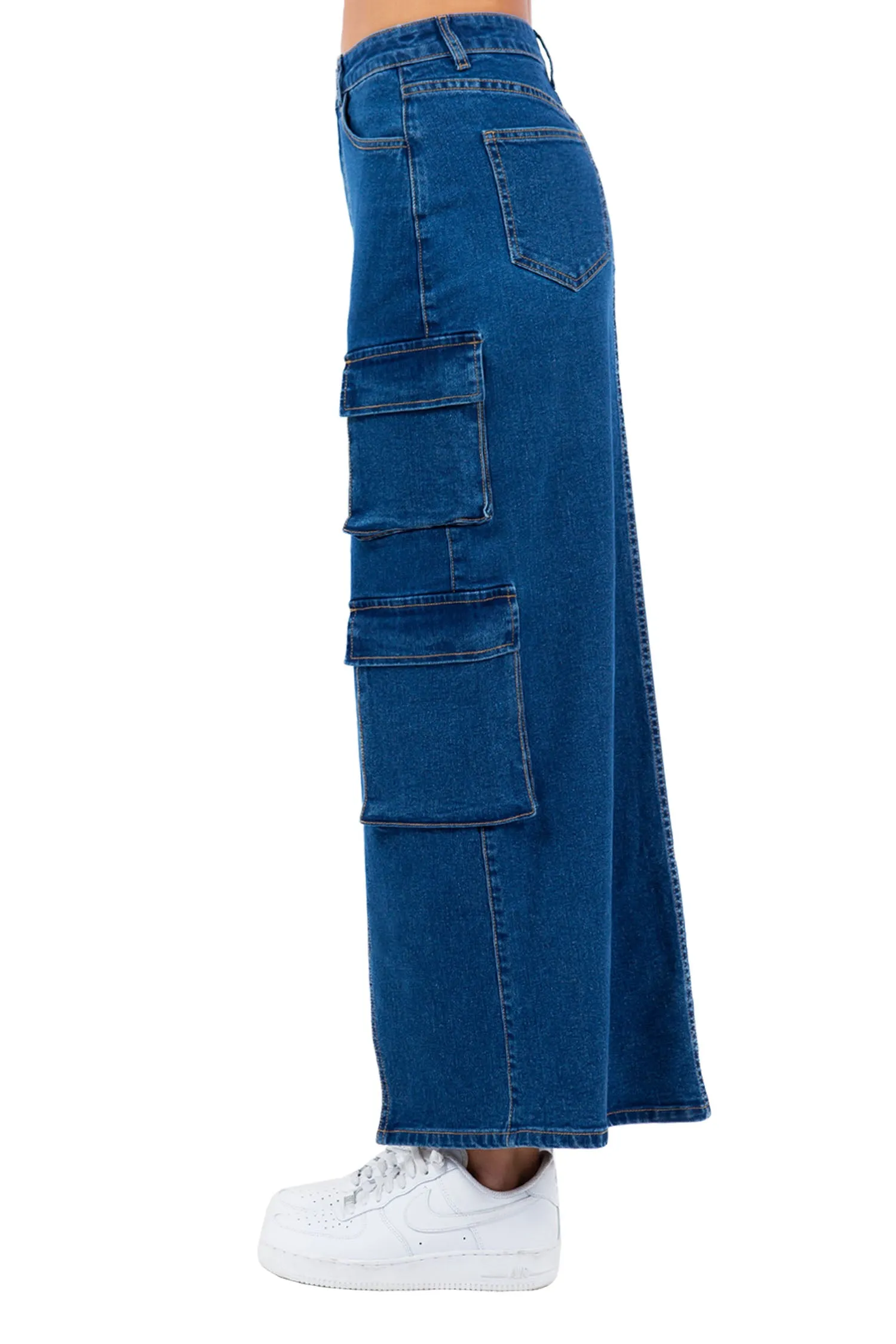 Women's High Waist Denim Cargo Skirt sold by G-Style USA product image thumbnail 2